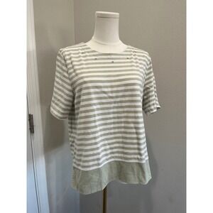 Cathy Daniels Striped Crew Neck Short Sleeve Top w/ Grommet Detail Women's Large